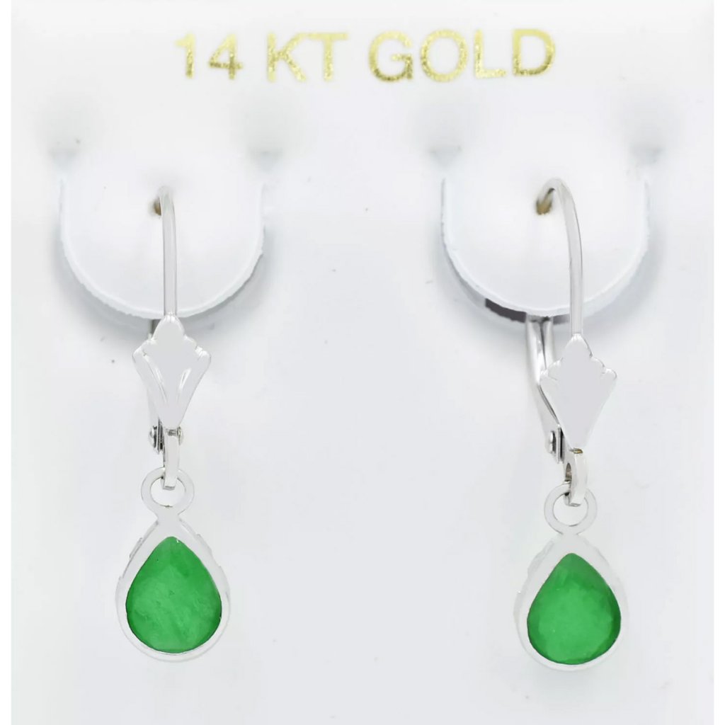 Genuine 1.84 Cts Emerald Dangling Earrings 14k White Gold